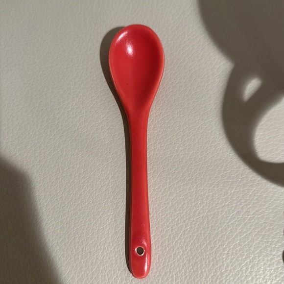 Graydon Hall Red/Salmon Colored Mug with Design And Spoon - Picture 4 of 7